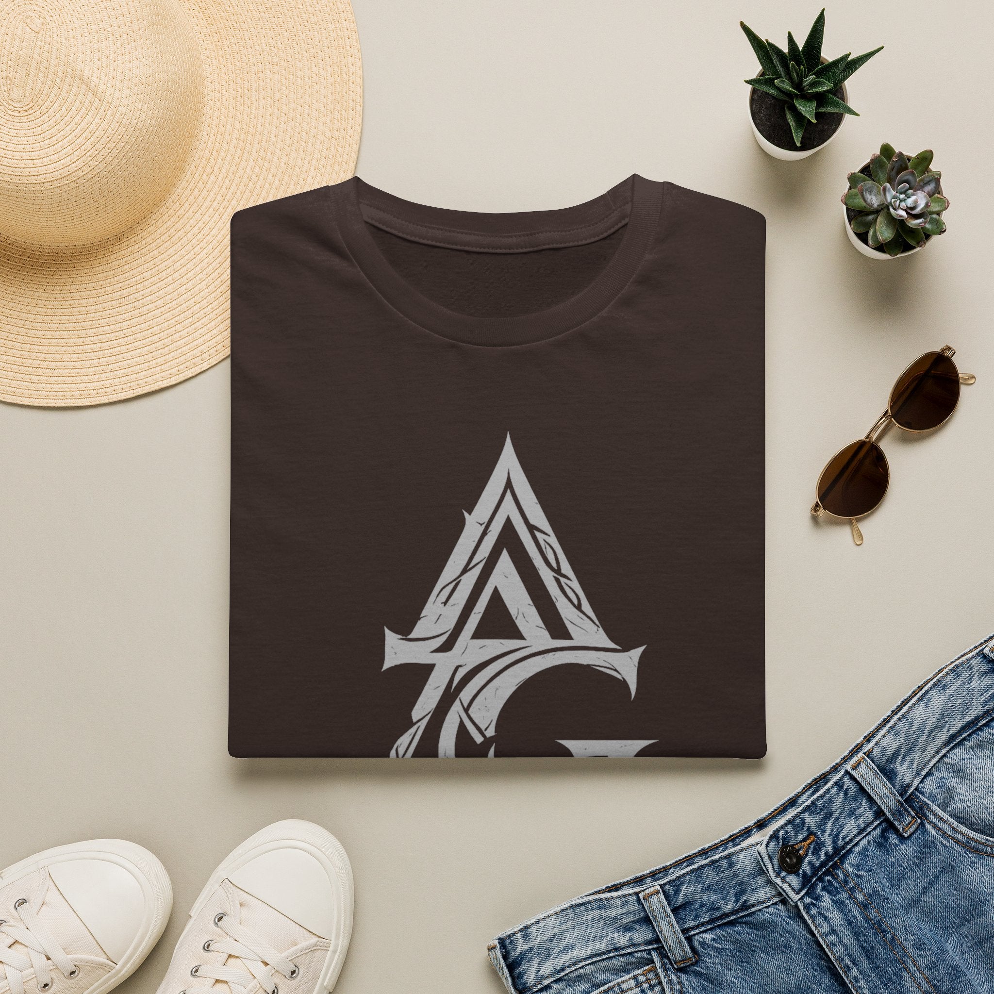 Monogram 'AG' Gothic Letter Tee — Vintage Stylized Initial T-Shirt