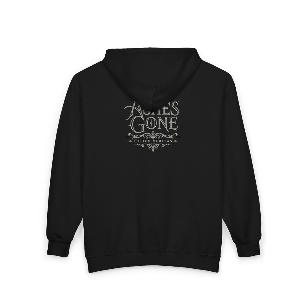 Ashes Gone Band Zip Hoodie — 'Ag' Crest Gothic Rock Full-Zip Sweatshirt