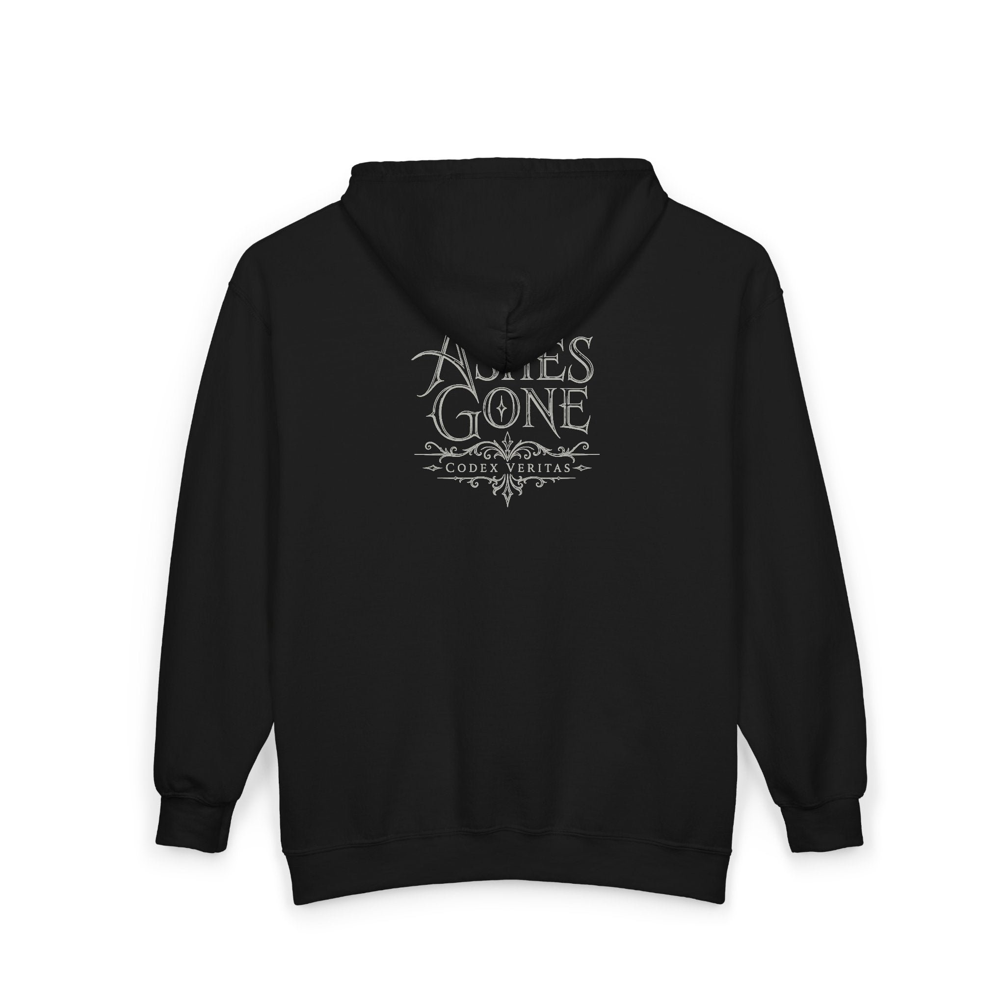 Ashes Gone Band Zip Hoodie — 'Ag' Crest Gothic Rock Full-Zip Sweatshirt